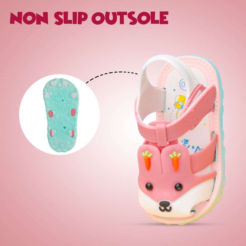 Durable Pink Bunny Sandals with non-slip outsole for safe play