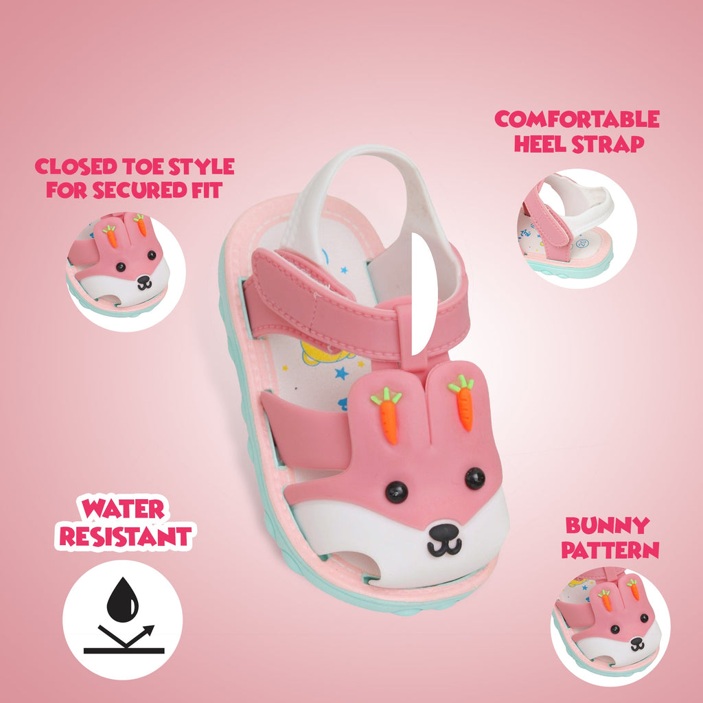 Pink Bunny Sandals with secure heel strap for active kids.