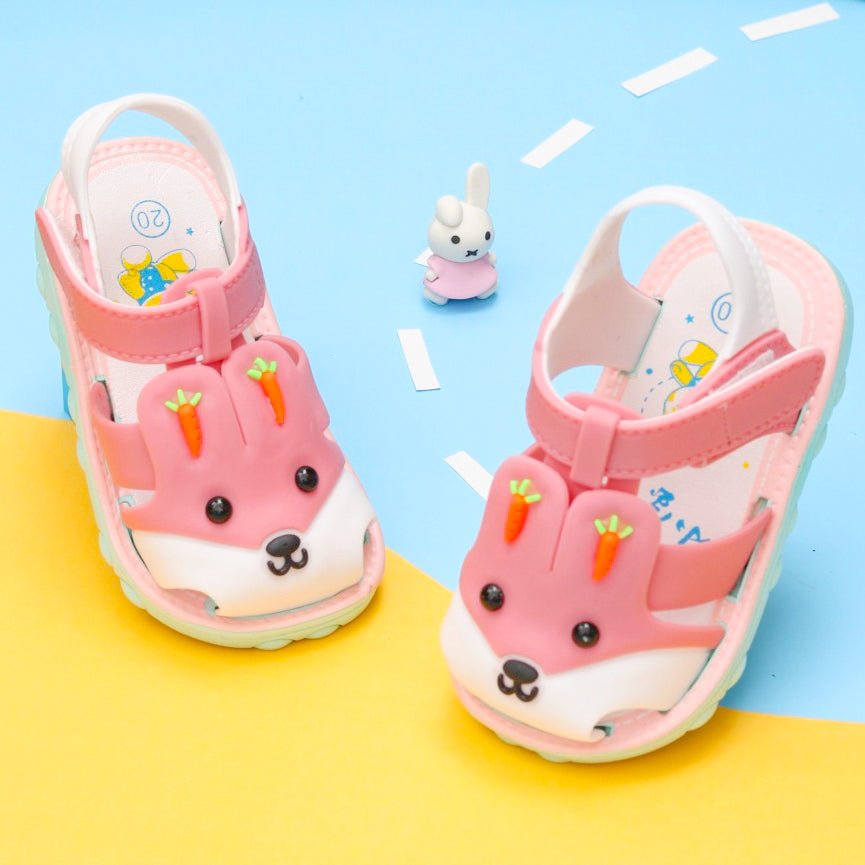 Adorable Pink Bunny Applique Kids Sandals with carrot decorations