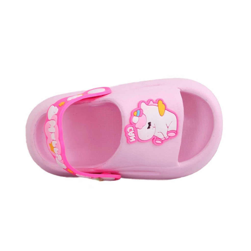 "Top view of pink toddler unicorn sandals showcasing the comfy design