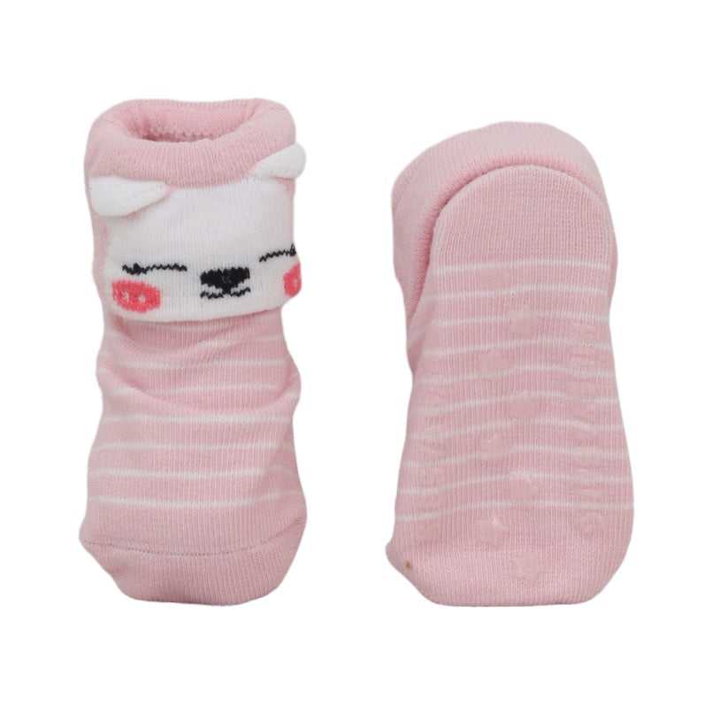 Soft pink striped socks for baby girls with anti-slip soles