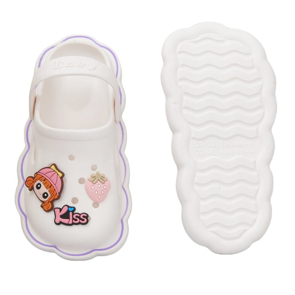 Bottom view of Strawberry and Doll Motif Clog with anti-slip tread design