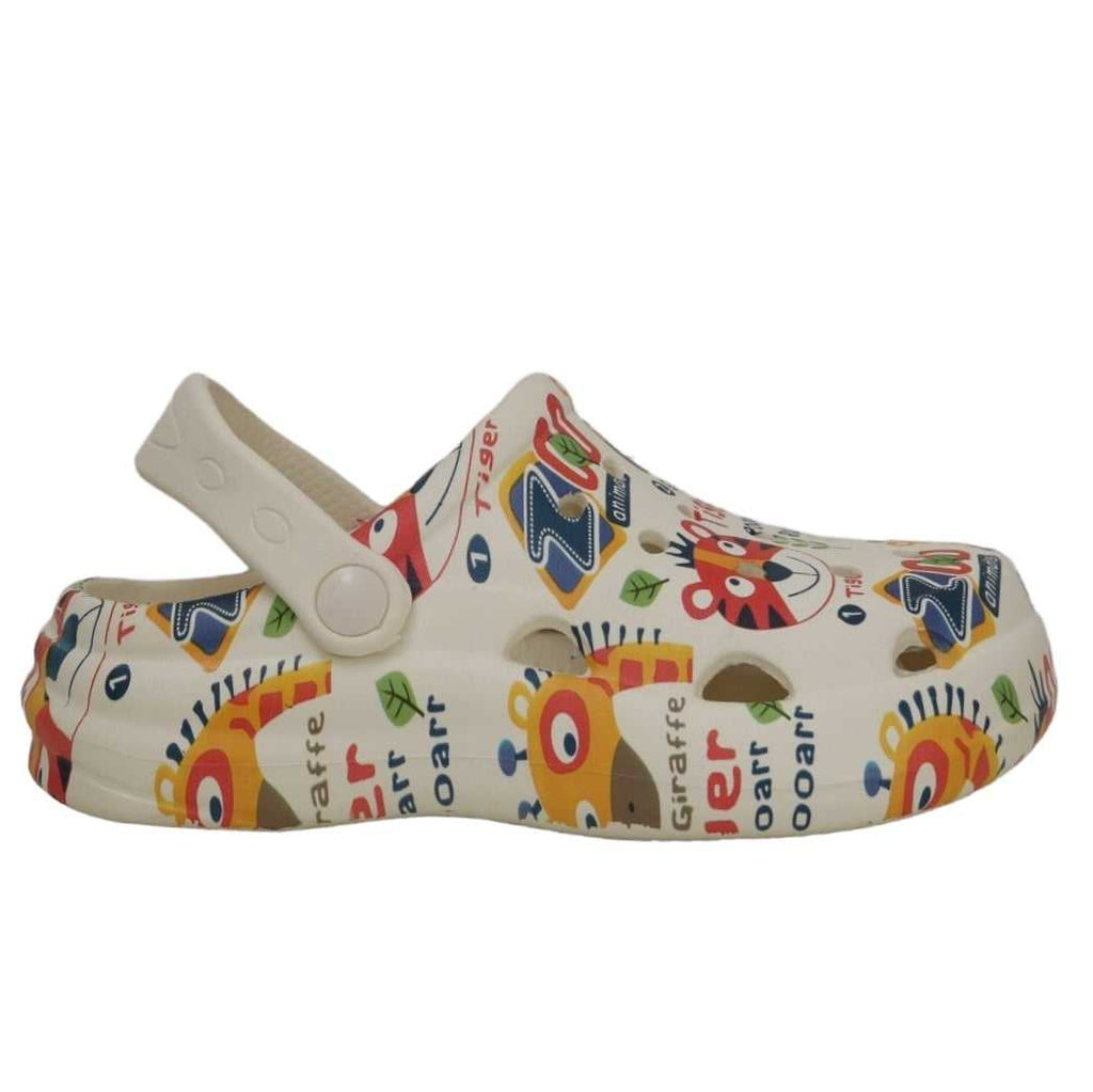 Colorful Kids' Clogs with Zoo Animal Print and Secure Heel Strap for Playful Adventures-c