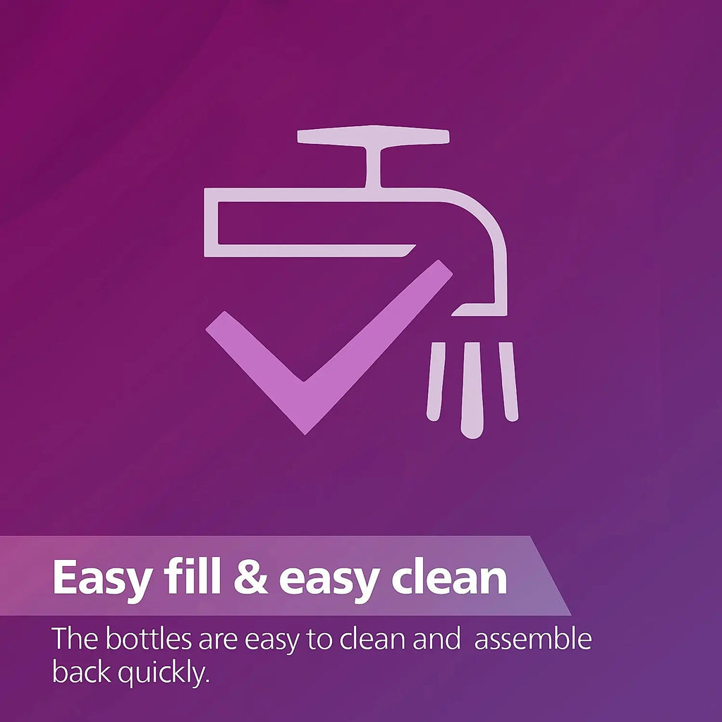 Philips Avent SCF061/01 bottle's feature on easy fill and clean with a wide neck design showcased with a simple, clear graphic