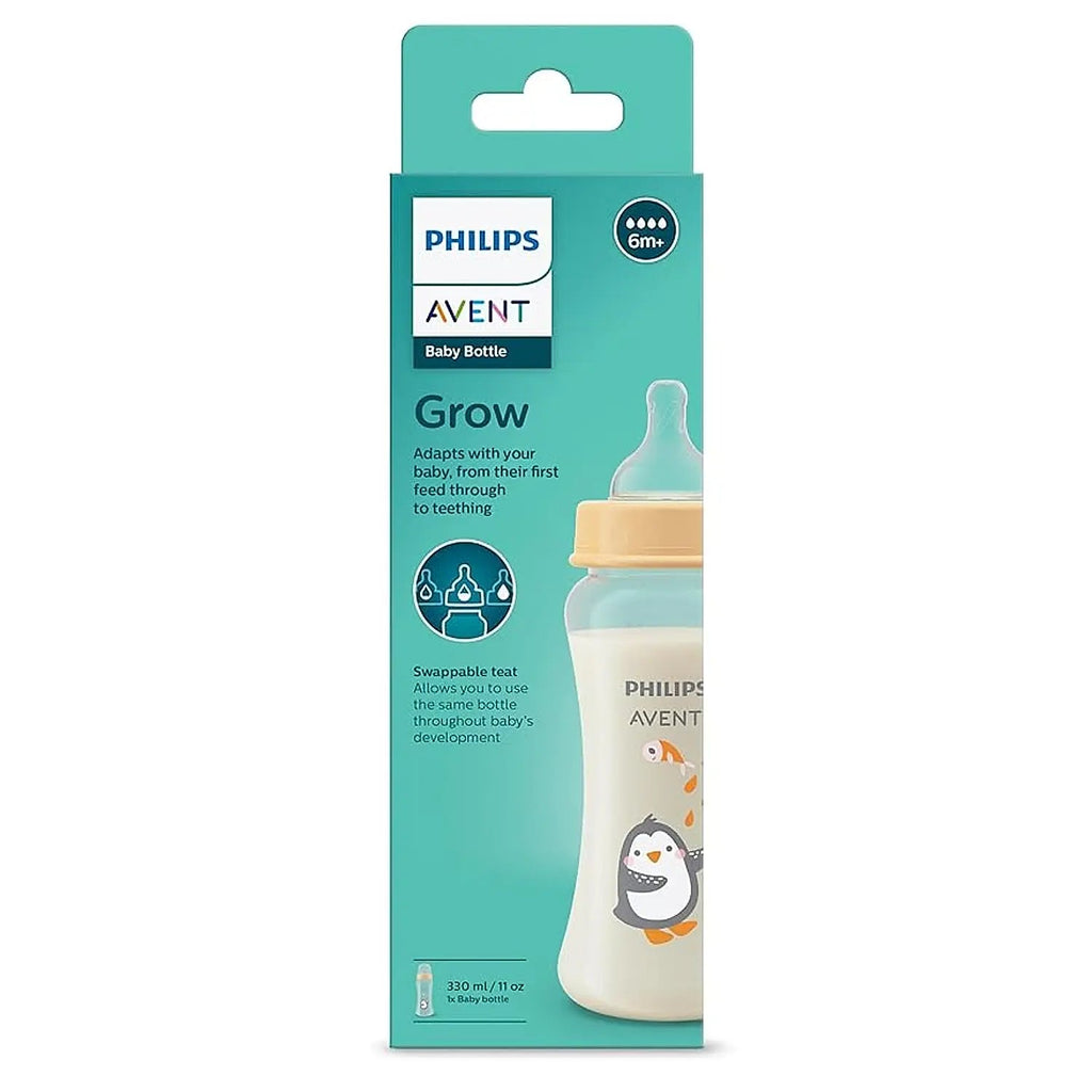 Philips Avent SCY064/01 Grow Baby Bottle in Packaging for Ages 6+ Months with Penguin Design