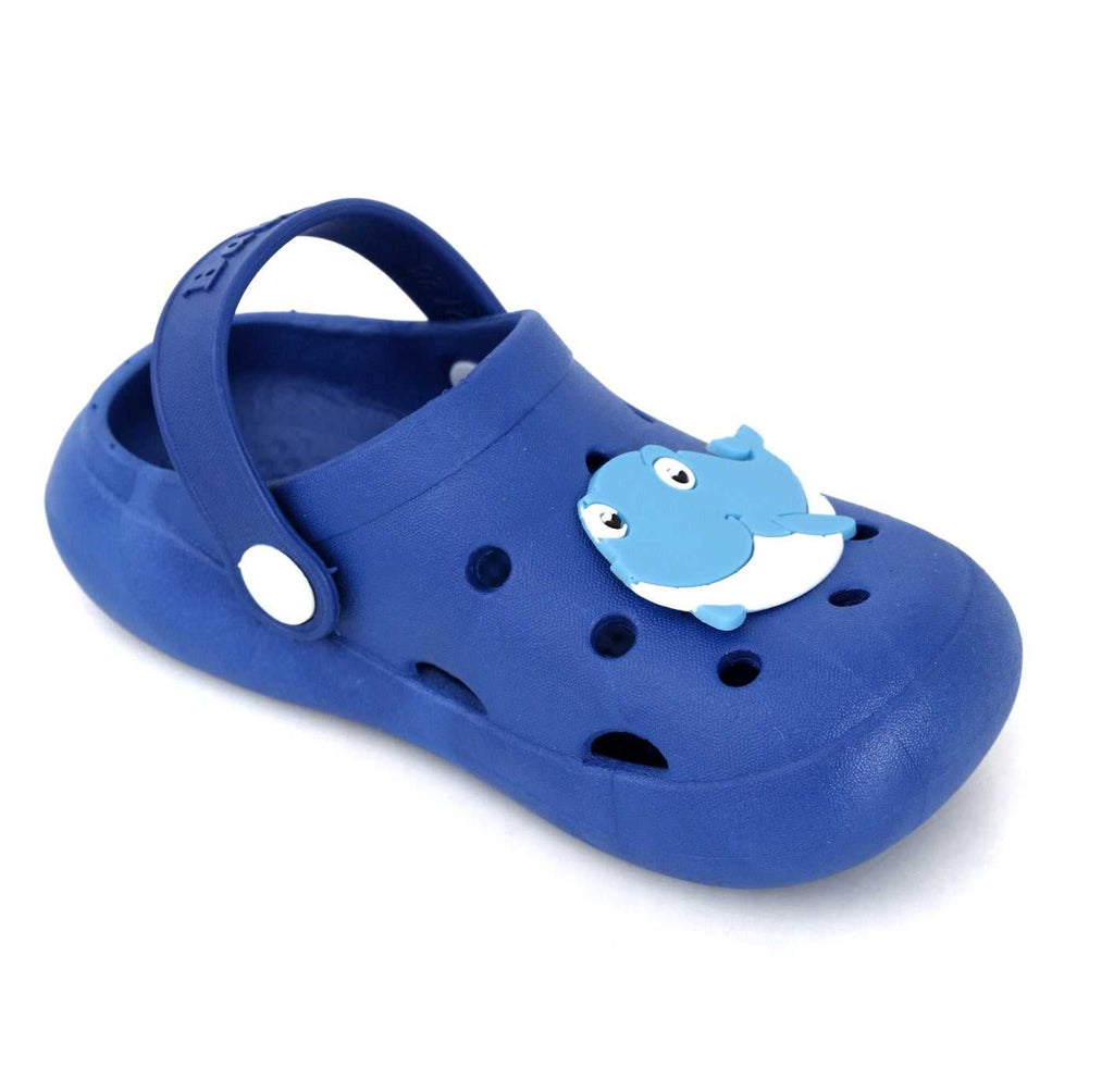 Fun and Comfortable Toddler Blue Clogs with Cute Whale Face Design and Secure Heel Strap-side