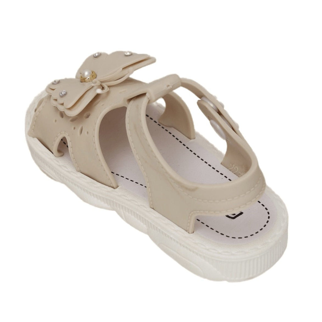 Top View of Beige Toddler Sandal with Butterfly Accents