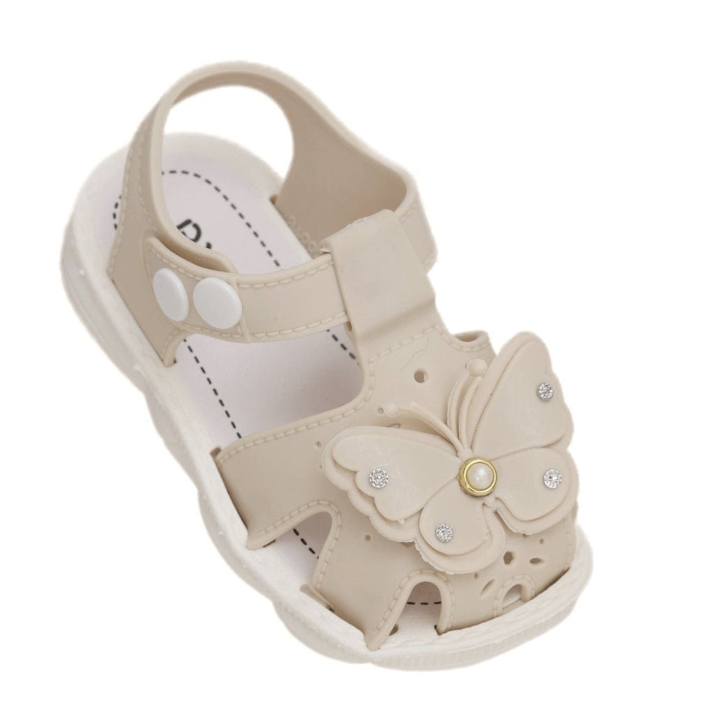 Side View of Beige Butterfly-Embellished Sandal for Toddlers