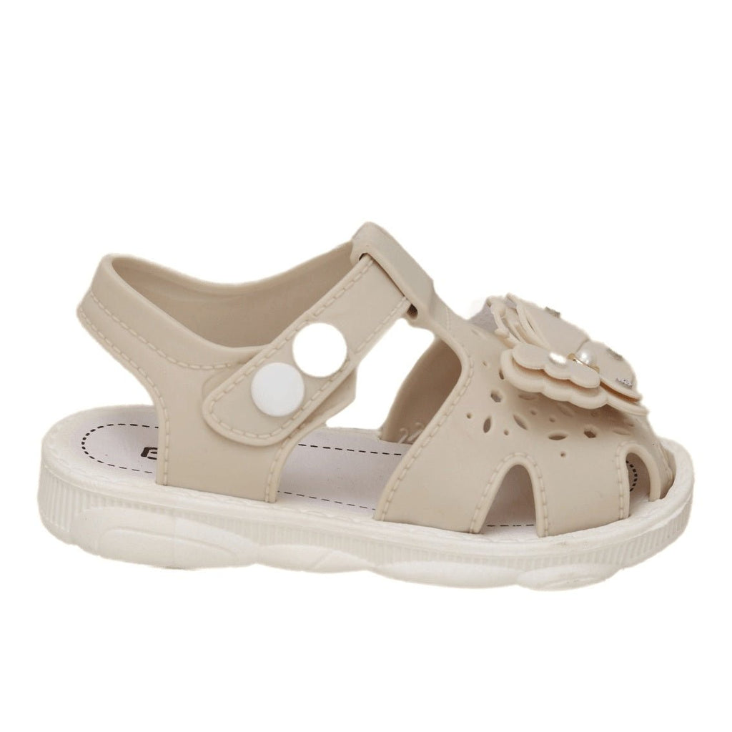 Back View of Toddler's Beige Sandal with Butterfly Detailing