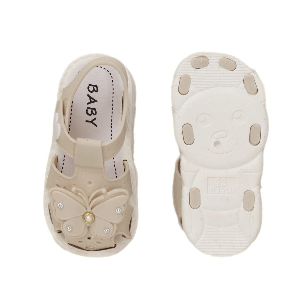 Beige Butterfly Toddler Sandal Sole with Non-Slip Design