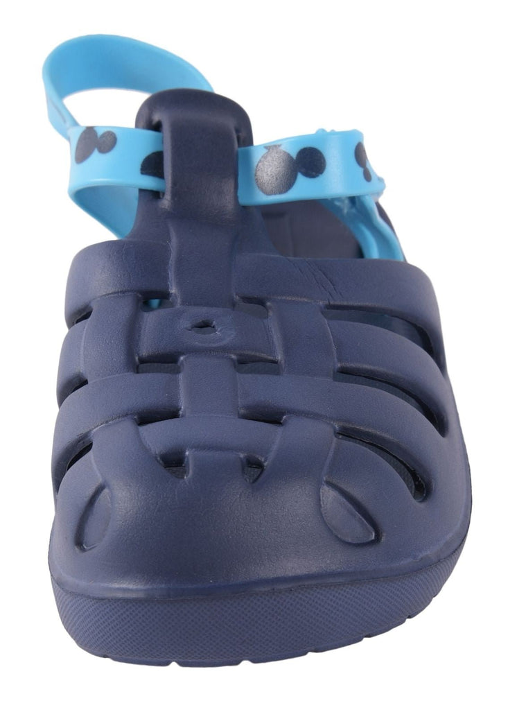 Close-up of Yellow Bee's Navy Blue Clogs for Boys highlighting the durable material and comfortable strap.