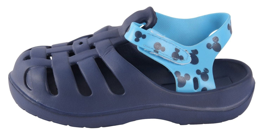 Side view of Yellow Bee's Navy Blue Clogs for Boys with secure and easy hook and loop fastening