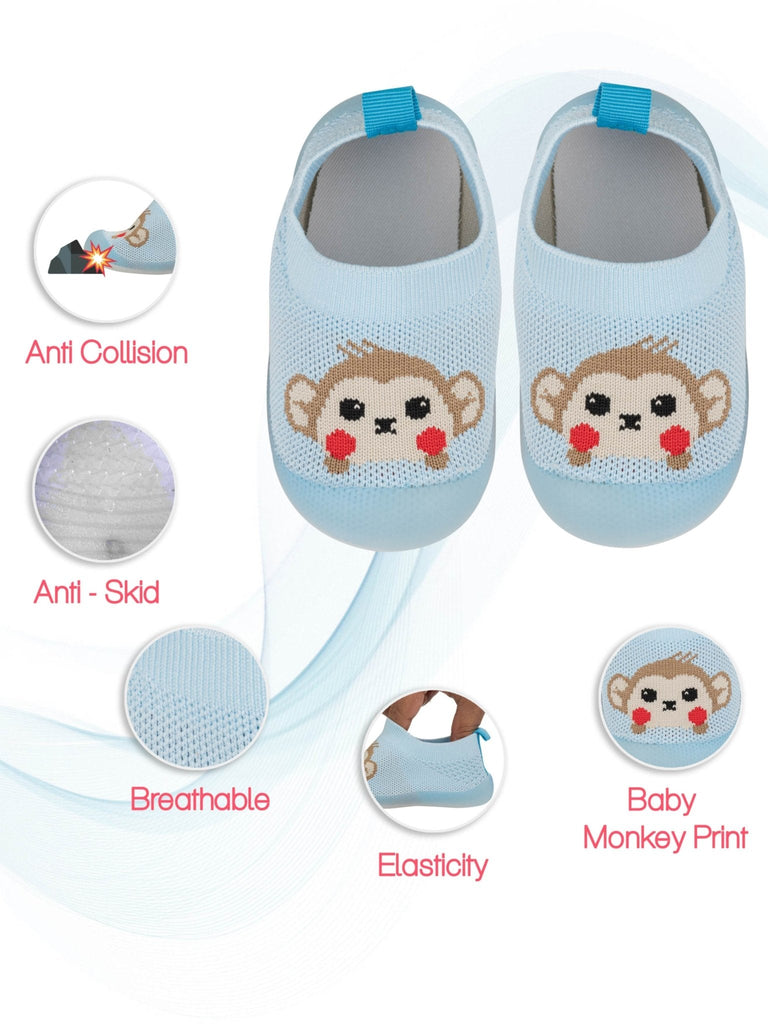 Pair of Blue Monkey Shoe Socks with Anti-Collision and Anti-Skid Features by Yellow Bee"