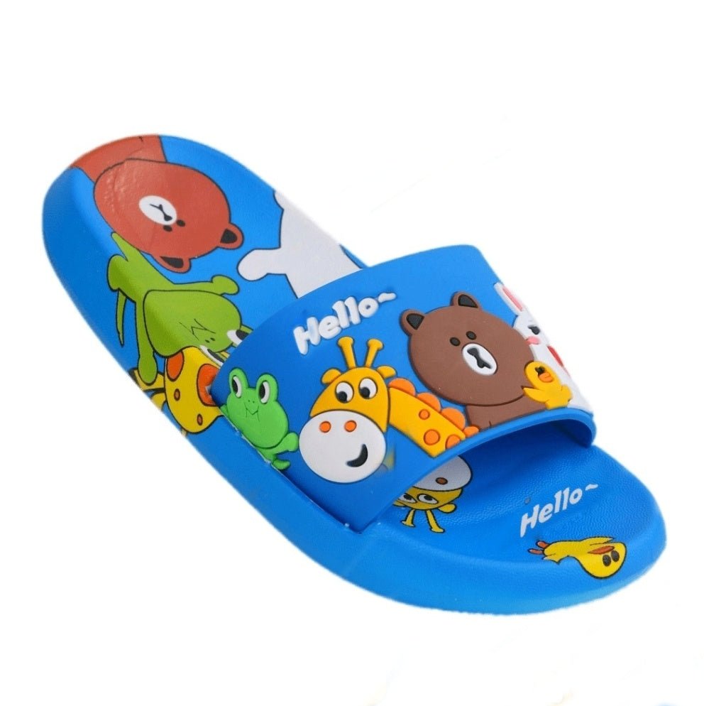 Single Blue Slide with Cute Animal Decorations Top View