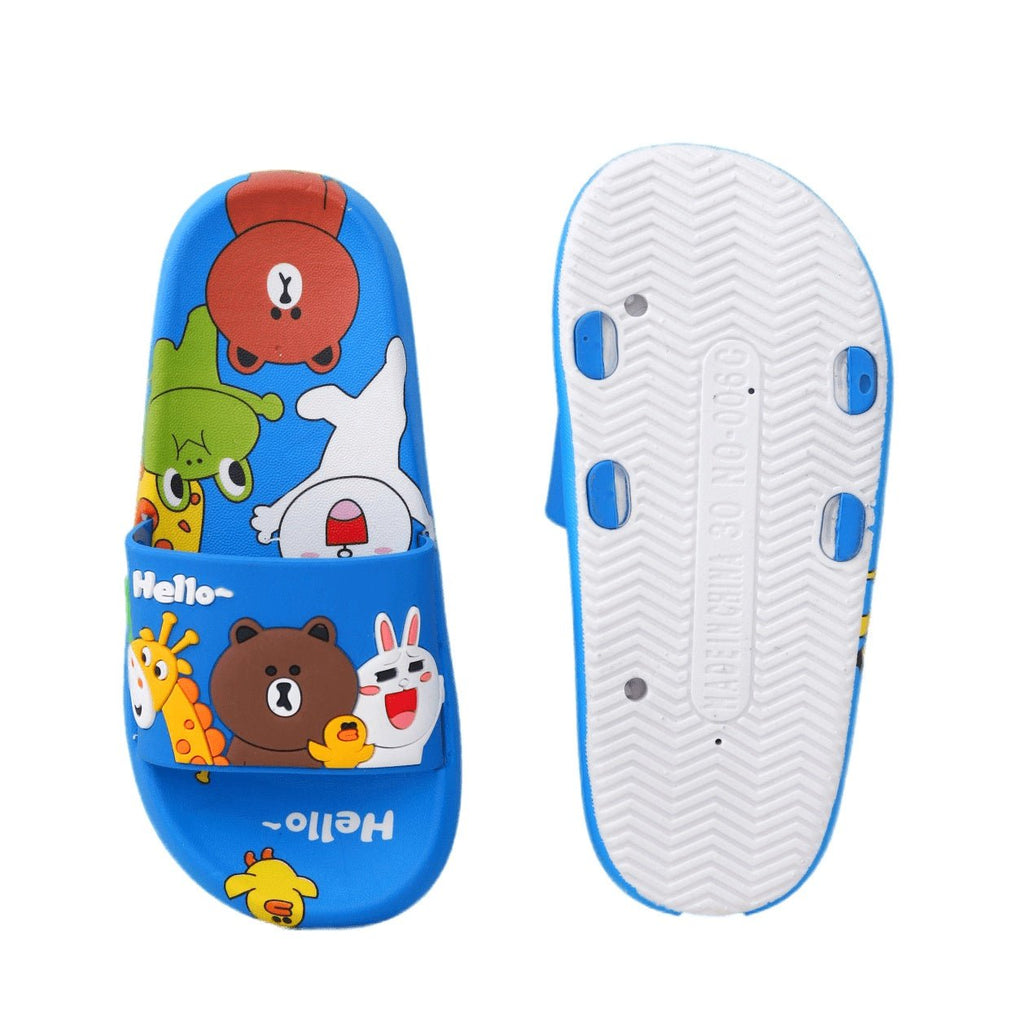 Top and Bottom View of Blue Animal Slides with Non-slip Sole