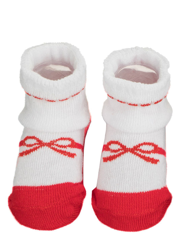 Bow Socks Combo-Set for 6-12 Months Girls in white and red colors.