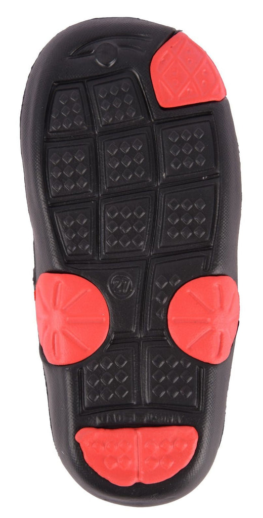 Back View of Boys' Red & Black Tractor Motif Rubber Clogs