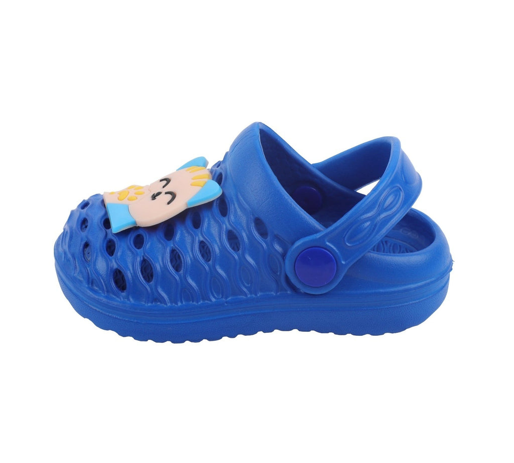Boy's Dark Blue Kitty Applique Clog Side View with Charm
