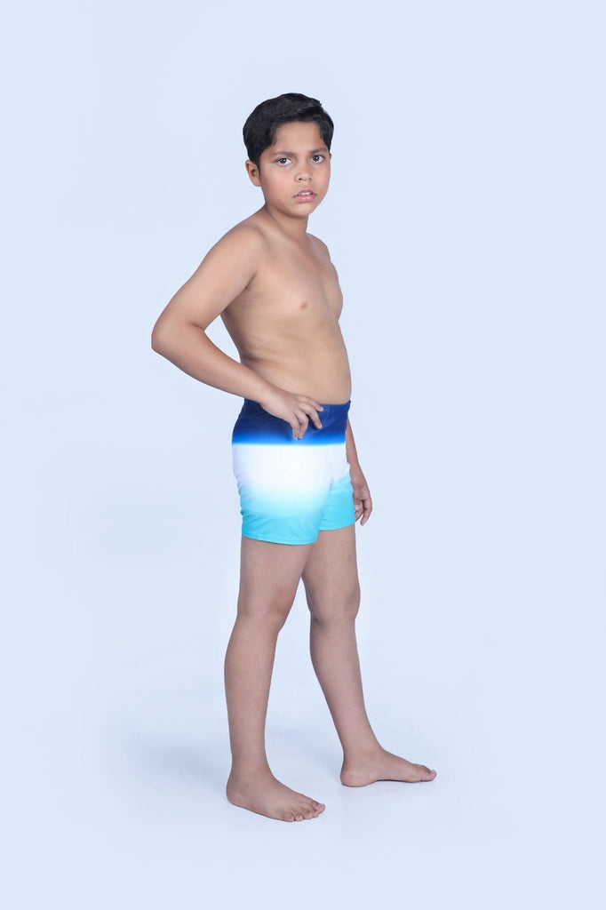 Side view of Yellow Bee's swim shorts, featuring vibrant colors and a snug fit