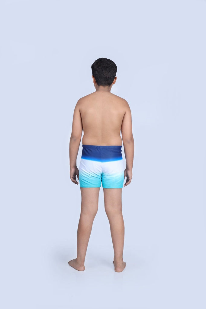 Back view of Yellow Bee's boys' swim shorts showcasing the secure fit