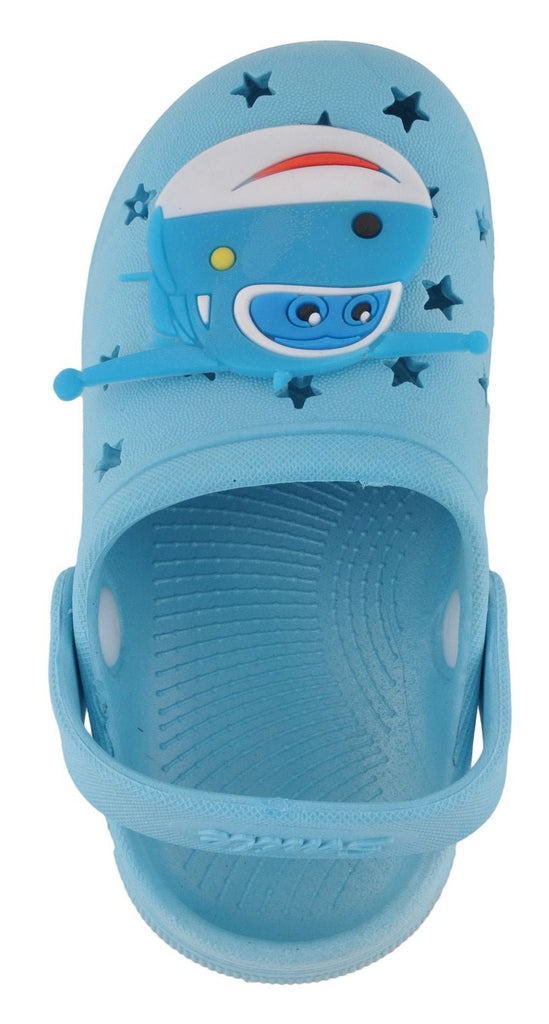 Top View of Boys' Light Blue Helicopter Adventure Clogs