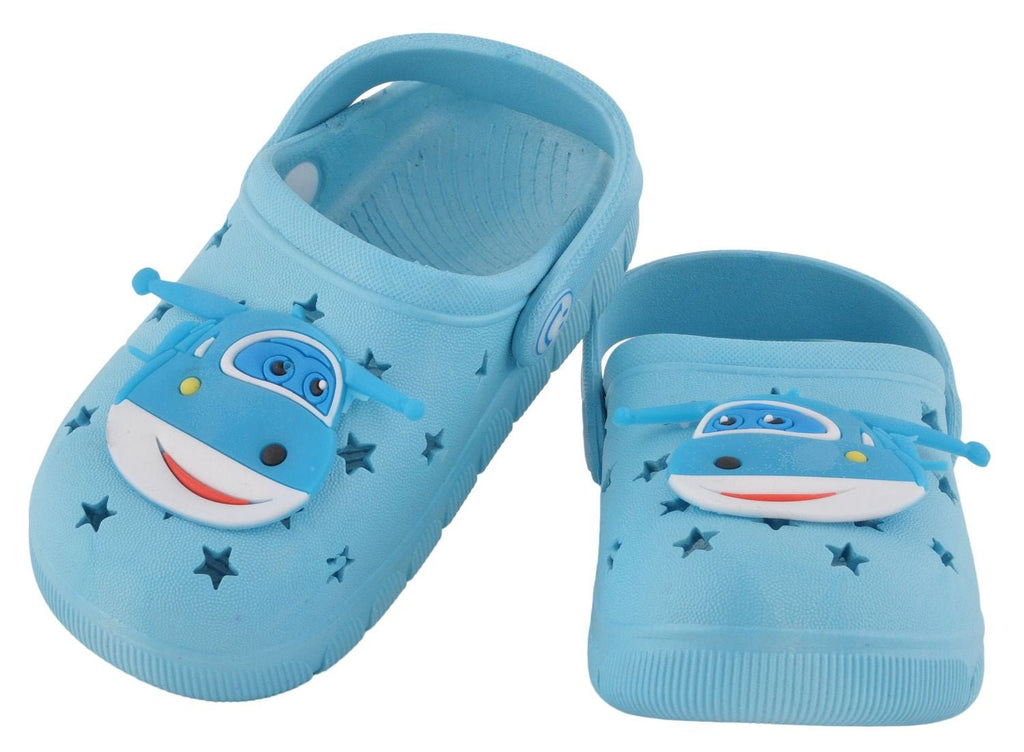 Light Blue Helicopter Motif Clogs for Boys - Full View