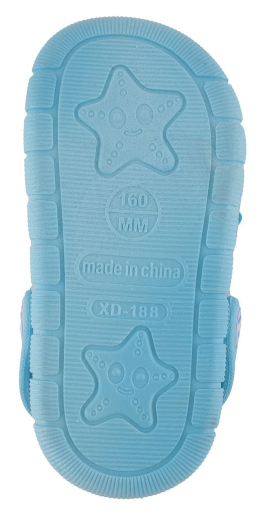 Back View of Boys' Light Blue Helicopter Clogs by Yellow Bee