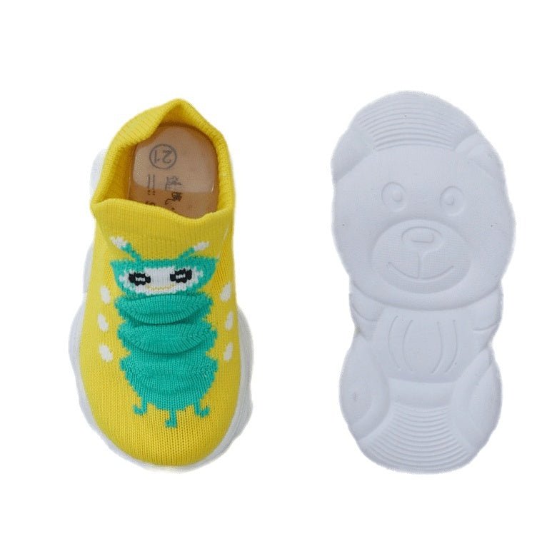 Yellow Bee Toddler Sock Shoes with Caterpillar Motif - Sole Design