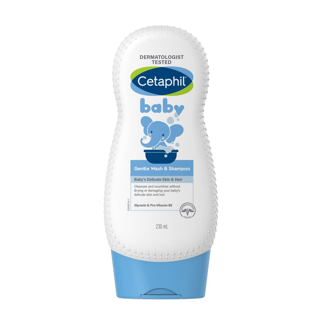 Front view of Cetaphil Baby Shampoo & Wash highlighting chamomile infusion and 230ml volume.