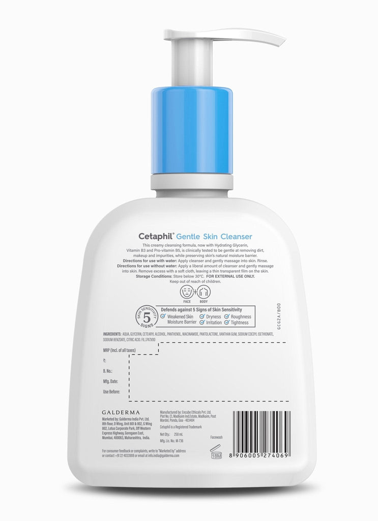 Detailed label of Cetaphil Gentle Skin Cleanser showing ingredients and usage instructions.