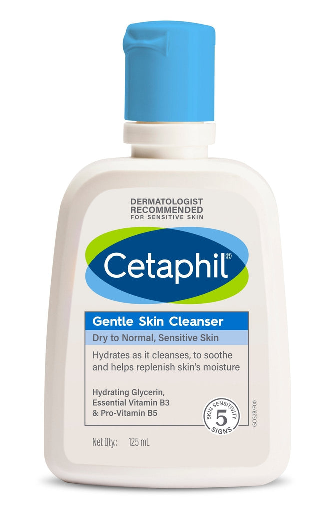 Front view of Cetaphil Gentle Skin Cleanser 125ml, dermatologist-recommended for sensitive skin.