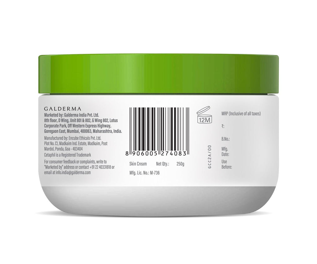 Barcode and product information on the back of Cetaphil Moisturizing Cream 250g tub