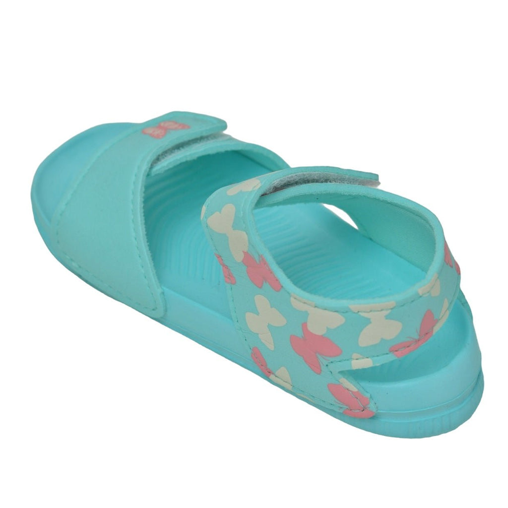 Top view of Butterfly Print Sandals showcasing the aqua color and strap detail