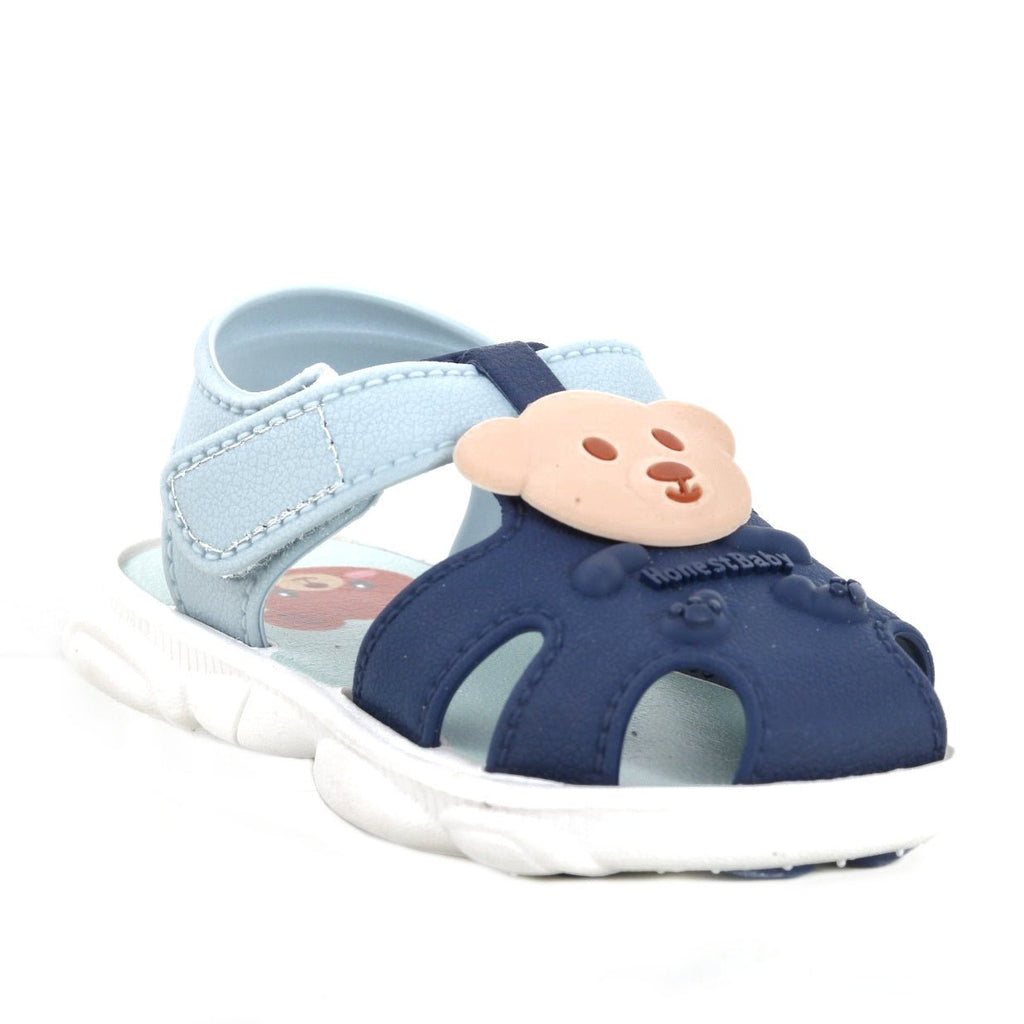 Side view of a single Bear Applique Toddler Sandal with a focus on the bear detail.