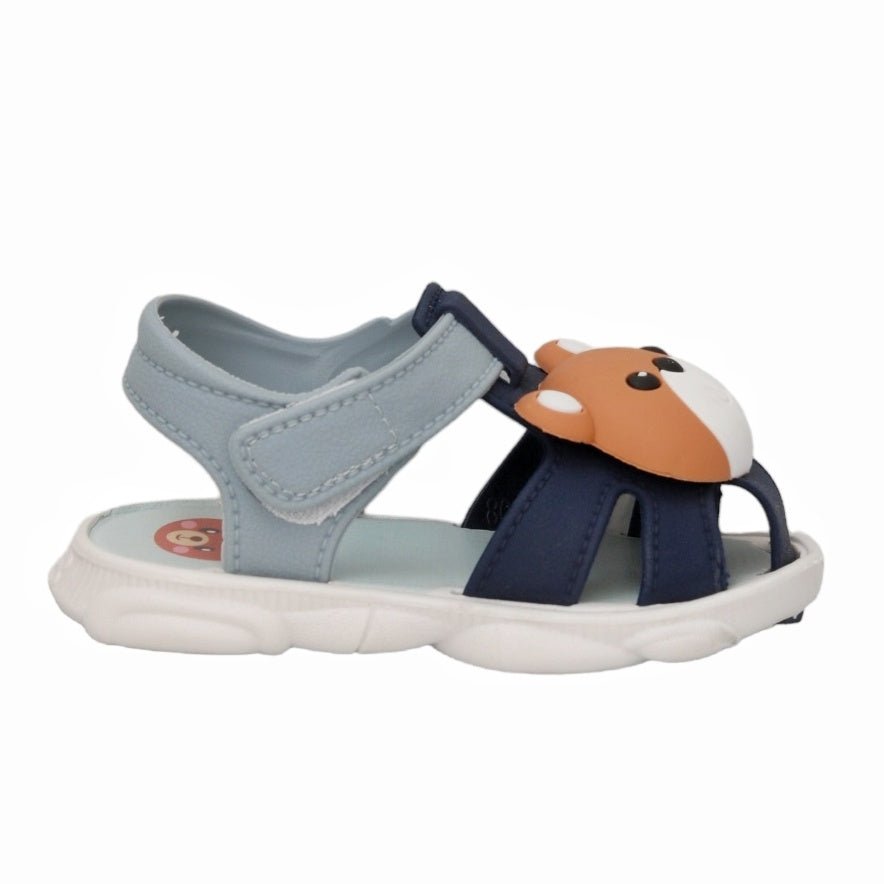 Side View of Charming Bear Cub Comfort Sandals in Nautical Blue
