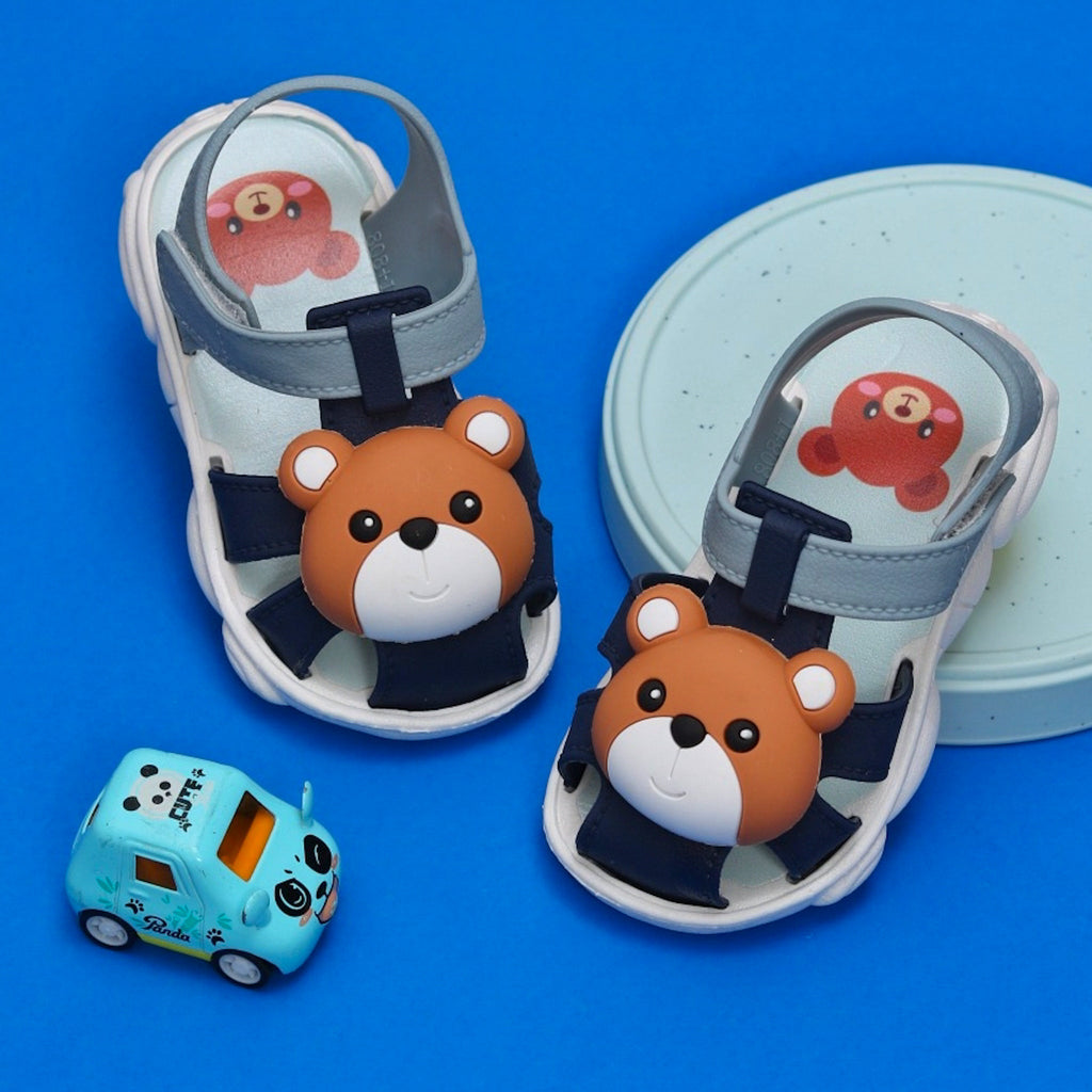 Toddler's Charming Bear Cub Sandals in Nautical Blue with Toy Car