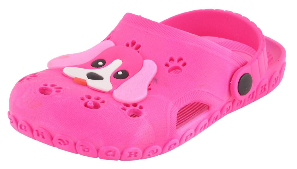 Girls' Pink Rubber Clogs with Puppy Face, Angle View