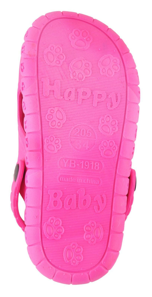 Girls' Pink Rubber Clogs with Puppy Face, Back View