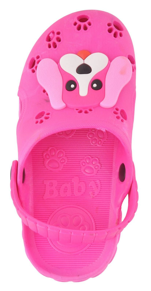Girls' Pink Rubber Clogs with Puppy Face, Top View