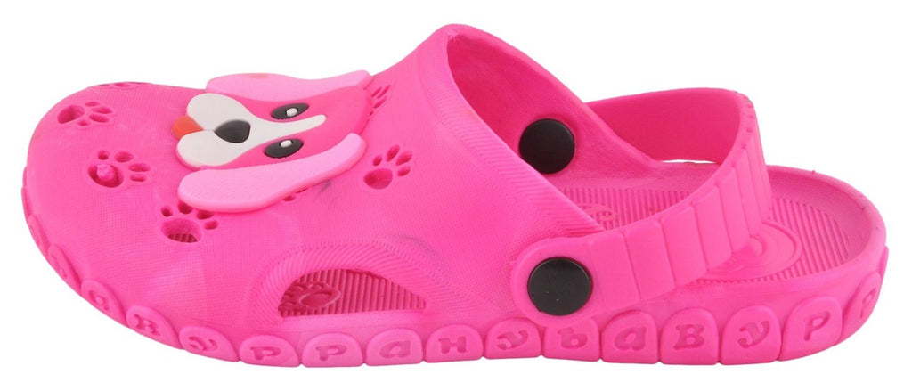 Girls' Pink Rubber Clogs with Puppy Face, Side View