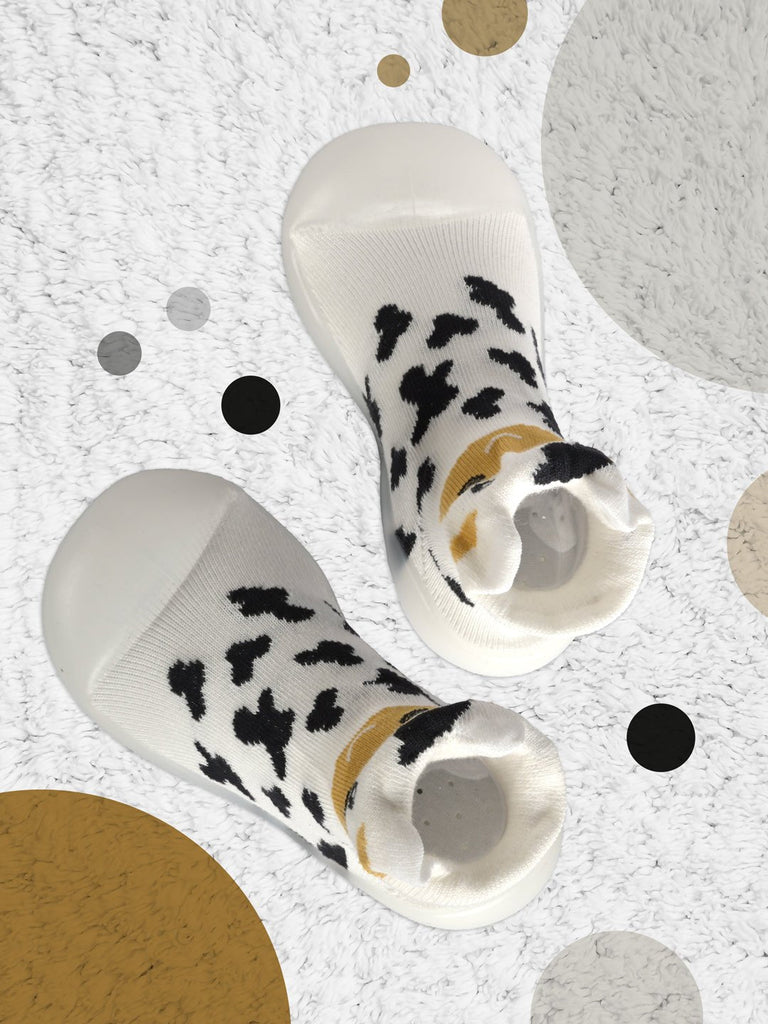 Toddler's cow print shoe socks by Yellow Bee 