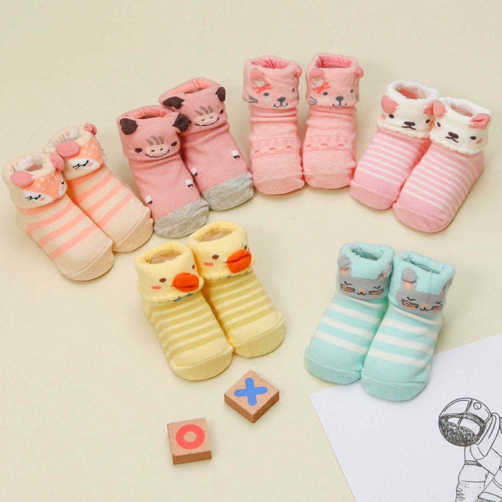 Pink and Grey Kitten-Themed Anti-skid Baby Socks