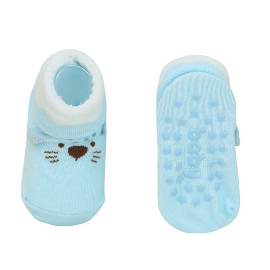 Soft Cotton Baby Socks with Bear Faces and Anti-Slip Soles