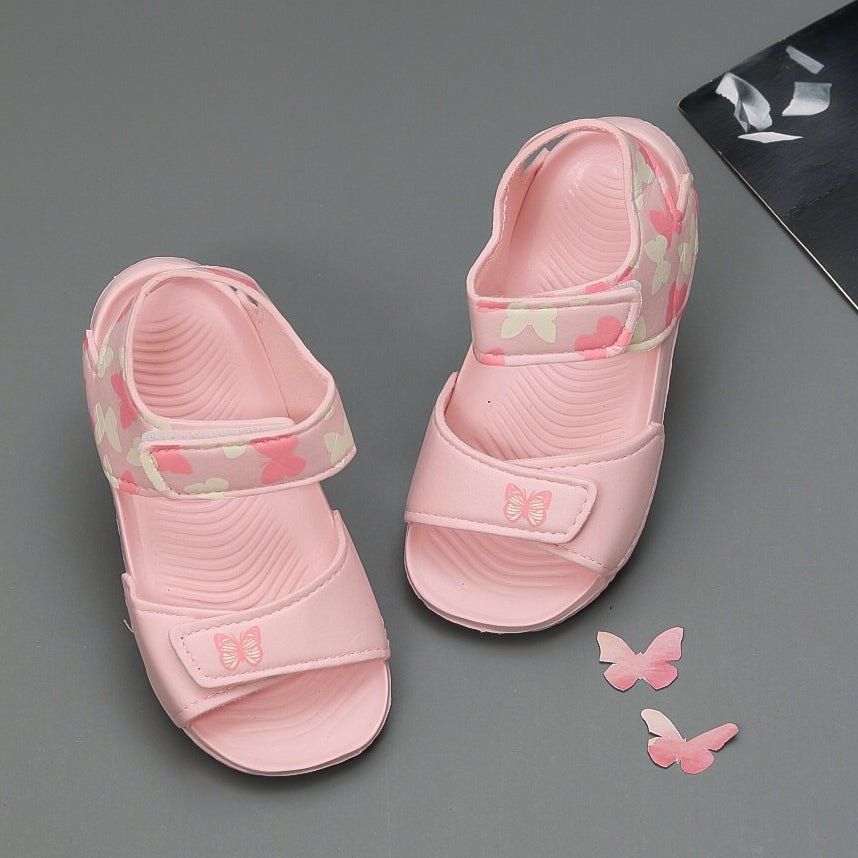 Toddler's light pink butterfly print sandals for a playful summer