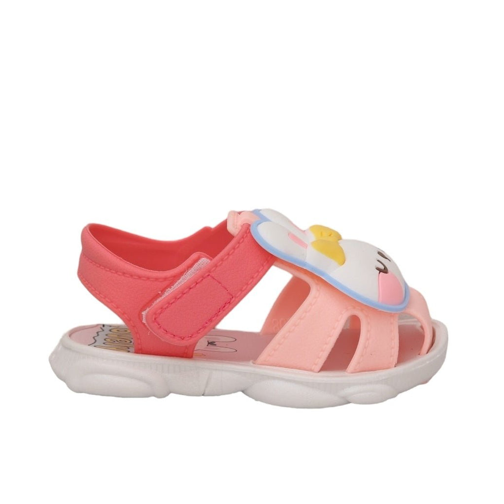Side view showcasing the sturdy straps and comfortable fit of the bunny applique sandals
