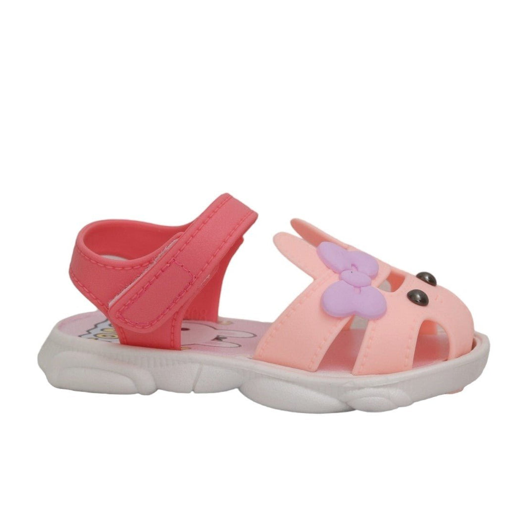 Single bunny applique sandal for toddlers viewed from the top, showcasing the playful character design