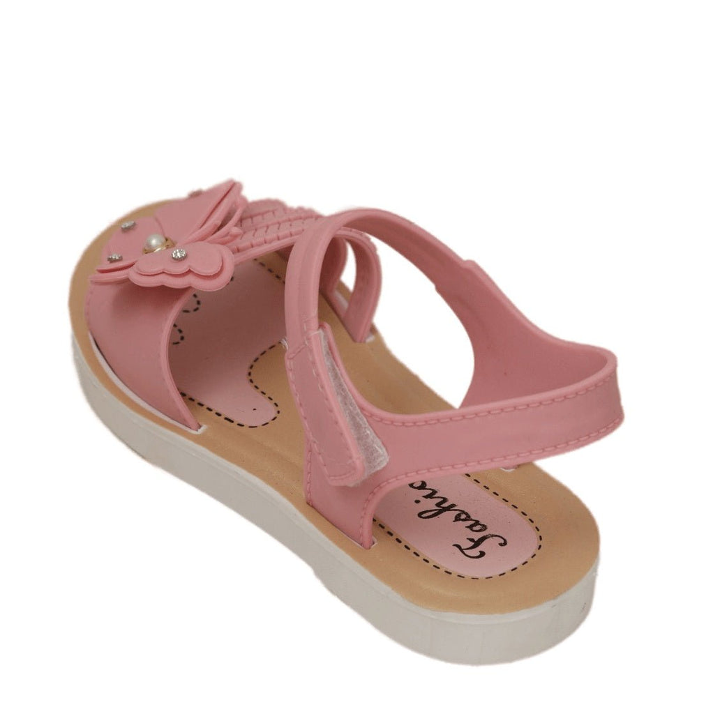 Top View of Pink Butterfly Sandals with Secure Straps for Kids