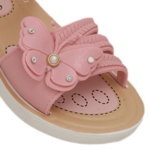 Close-up of Pink Kids' Sandals with Butterfly Embellishment