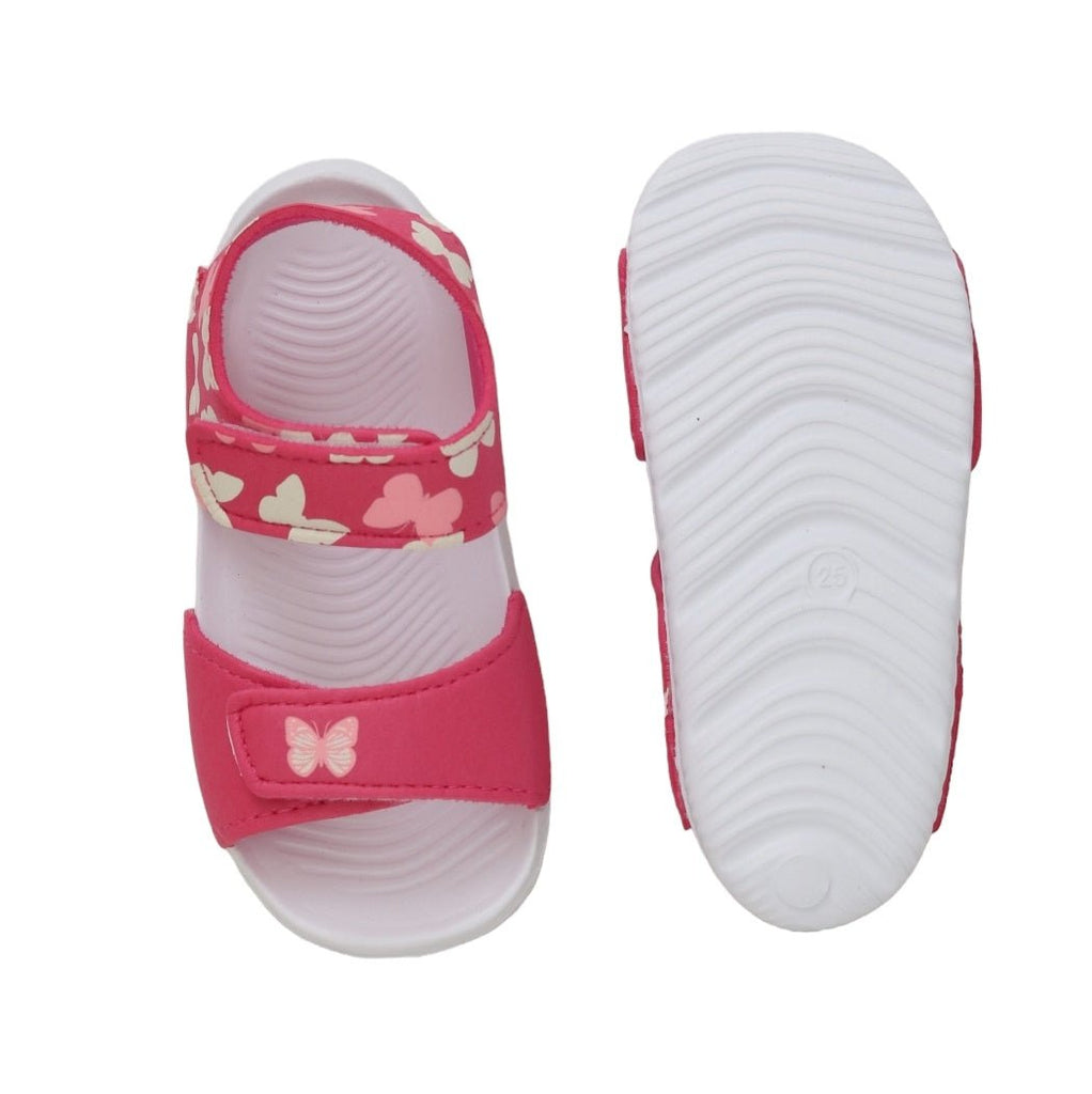 Underneath shot of non-slip sandals with butterfly motifs for toddlers