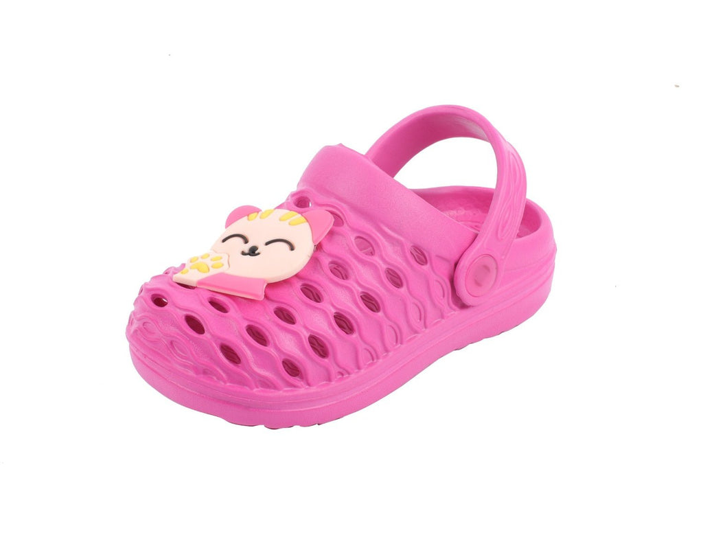 Girl's Pink Clogs with Kitty Applique by Yellow Bee - Angle View